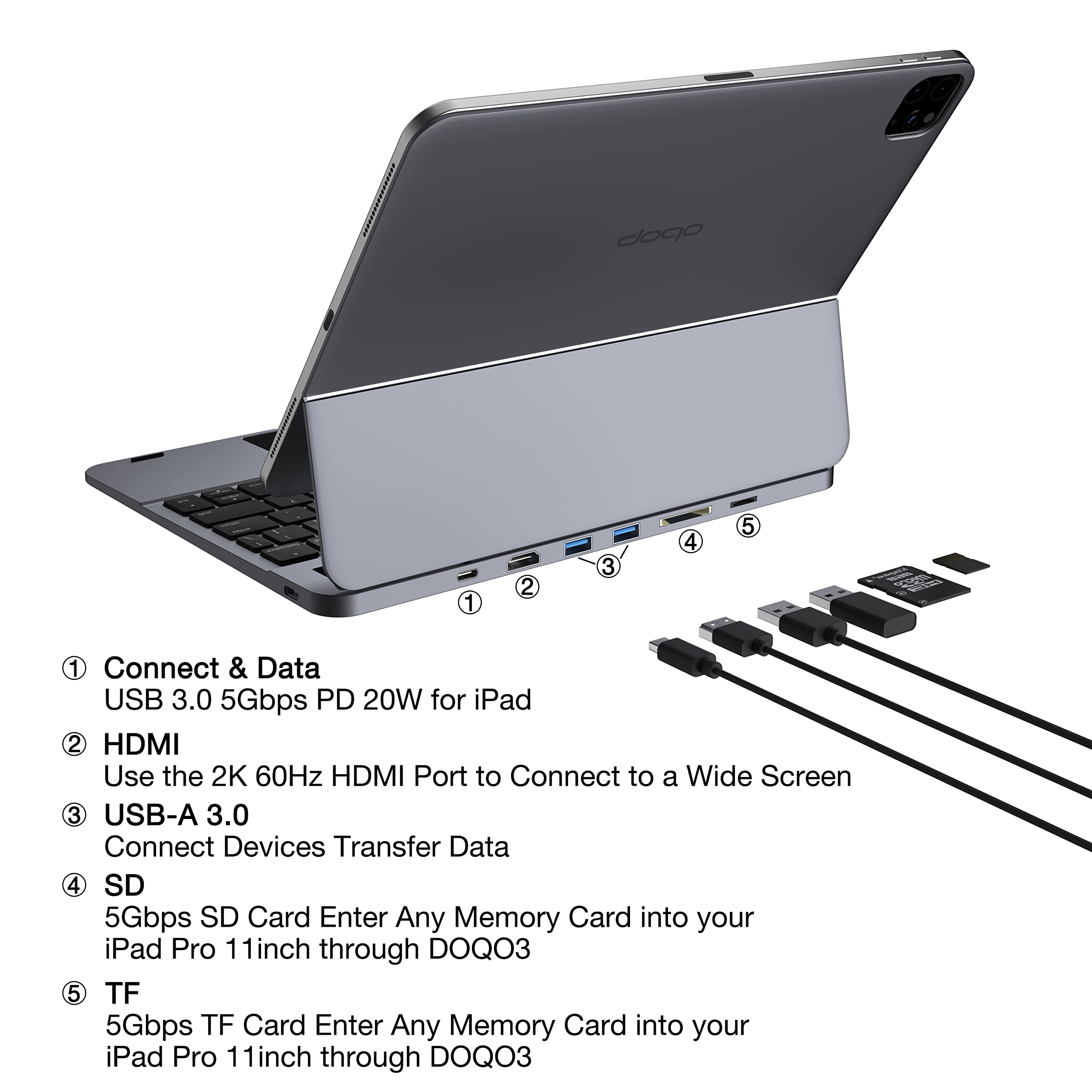 doqo Keyboard Case with Hub compatible with iPad Air 5th /4th 10.9